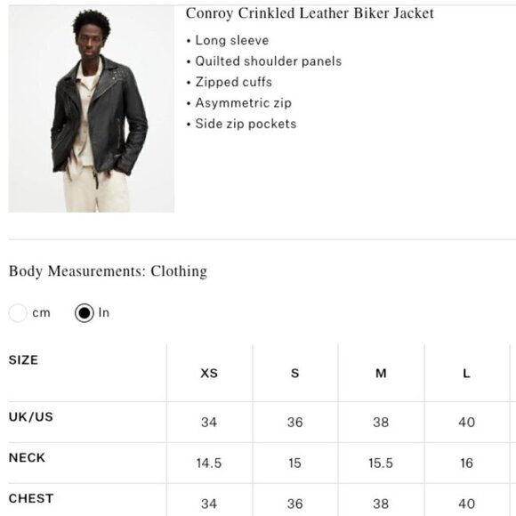 ALLSAINTS Men's/Unisex Conroy Crinkled Leather Biker Moto Jacket Black Olive XS - Picture 6 of 16